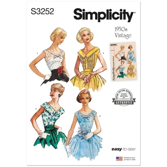 Simplicity Sewing Pattern 3252 -1950s Misses' Blouse, Size: Y5(18-26)