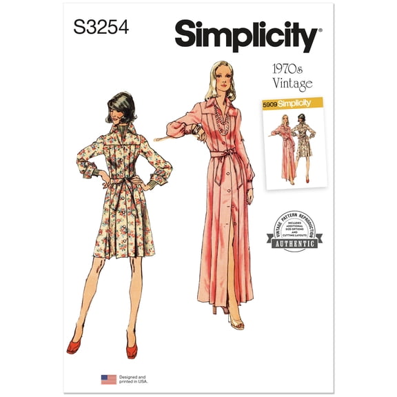Simplicity Sewing Pattern 3254 - 1970s Misses' Shirtdress in Two Lengths, Size: R5(14-22)