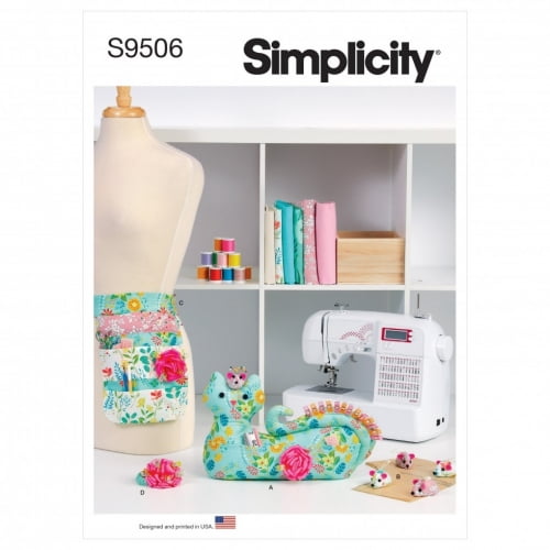 Simplicity Cat and Mouse Themed Pincushion, Weight, Apron, and Wristlet Sewing Pattern Kit, S9505, One Size, Multicolor
