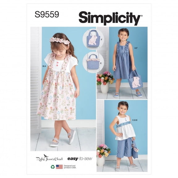 Simplicity Sewing Pattern 9559 - Tops, Trousers, Bags and Headwear for Kids - A (3-4-5-6-7-8) - Easy