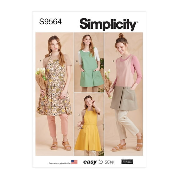 Simplicity Misses' Apron Sewing Pattern Kit, Code S9564, Sizes XS-S-M-L-XL, Multicolor