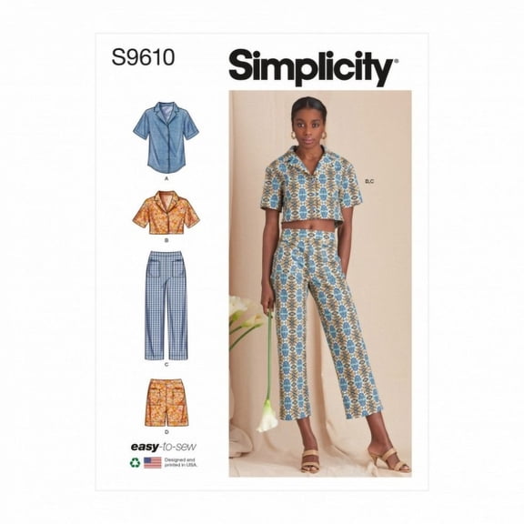 Simplicity Sewing Pattern 9610 Tops, Shirts, Trousers, Shorts H5 (6-8-10-12-14)