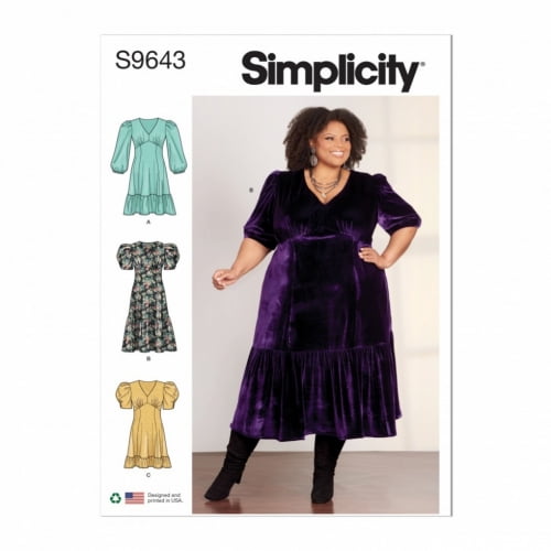 Simplicity Sewing Pattern 9643 Dresses W3 (30W-32W-34W-36W-38W)