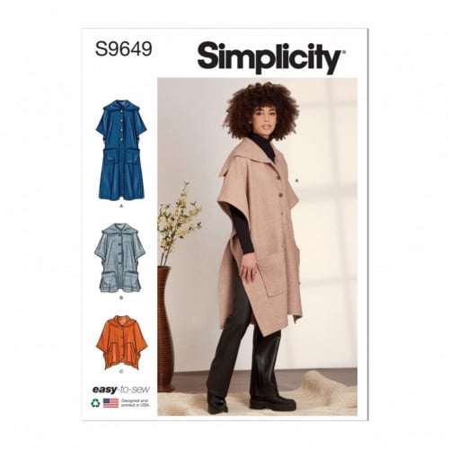 Simplicity Sewing Pattern 9649 Ponchos A (S-M-L-XL-XXL)
