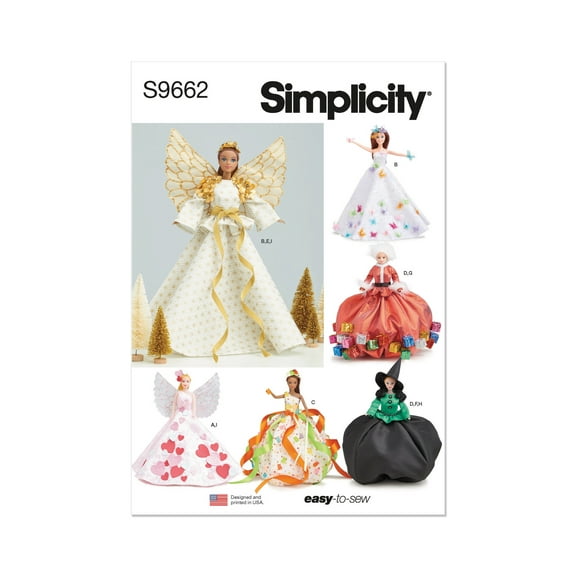 Simplicity Sewing Pattern 9662 - Holiday Fashion Doll Clothes for 11 1/2" Dolls, Size: OS (One Size)