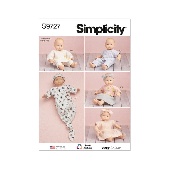 Simplicity Sewing Pattern 9727 -15" Baby Doll Clothes, Hat and Headband, Size: OS (One Size)