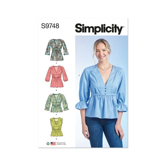Simplicity Sewing Pattern 9748 - Misses' Top with Sleeve Variations, Size: U5 (16-198-20-22-24)