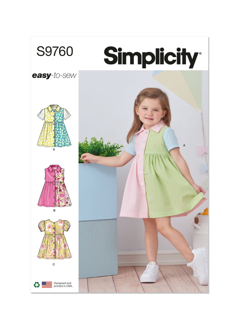 Simplicity Sewing Pattern 9760 - Toddlers' Dress with Sleeve Variations, Size: A (1/2-1-2-3-4)