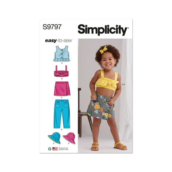 Simplicity Sewing Pattern 9797 - Toddlers' Tops, Skort, Pants and Hat in Three Sizes, Size: A (1/2-4)