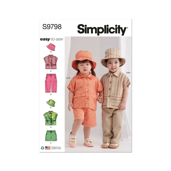 Simplicity Sewing Pattern 9798 - Toddlers' Top, Pants, Shorts and Hat in Three Sizes, Size: A (1/2-4)