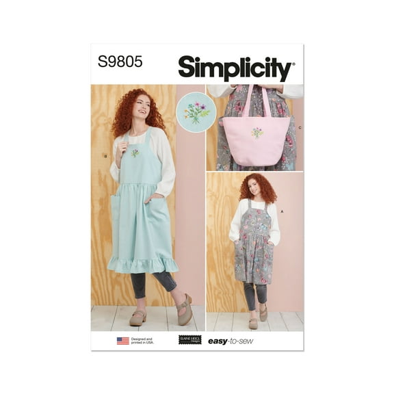 Simplicity Sewing Pattern 9805 - Misses' Pinafore Aprons and Tote in One Size by Elaine Heigl Designs, Size: A (XS-S-M-L-XL)