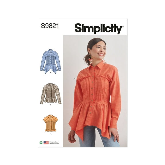 Simplicity Sewing Pattern 9821 - Misses' Blouse with Collar, Sleeve and Hemline Variations, Size: H5 (6-8-10-12-14)