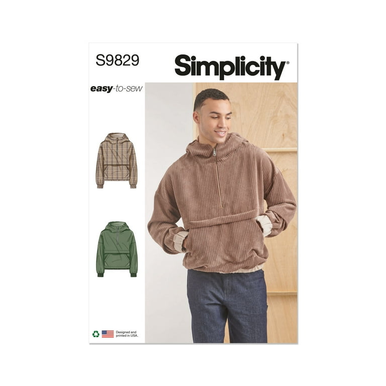 Simplicity Sewing Pattern 9829 - Men's Half Zip Hoodie, Size