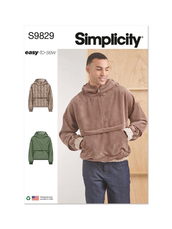 Sewing Pattern 9829 - Men's Half Zip Hoodie, Size: A (S-M-L-XL-XXL)