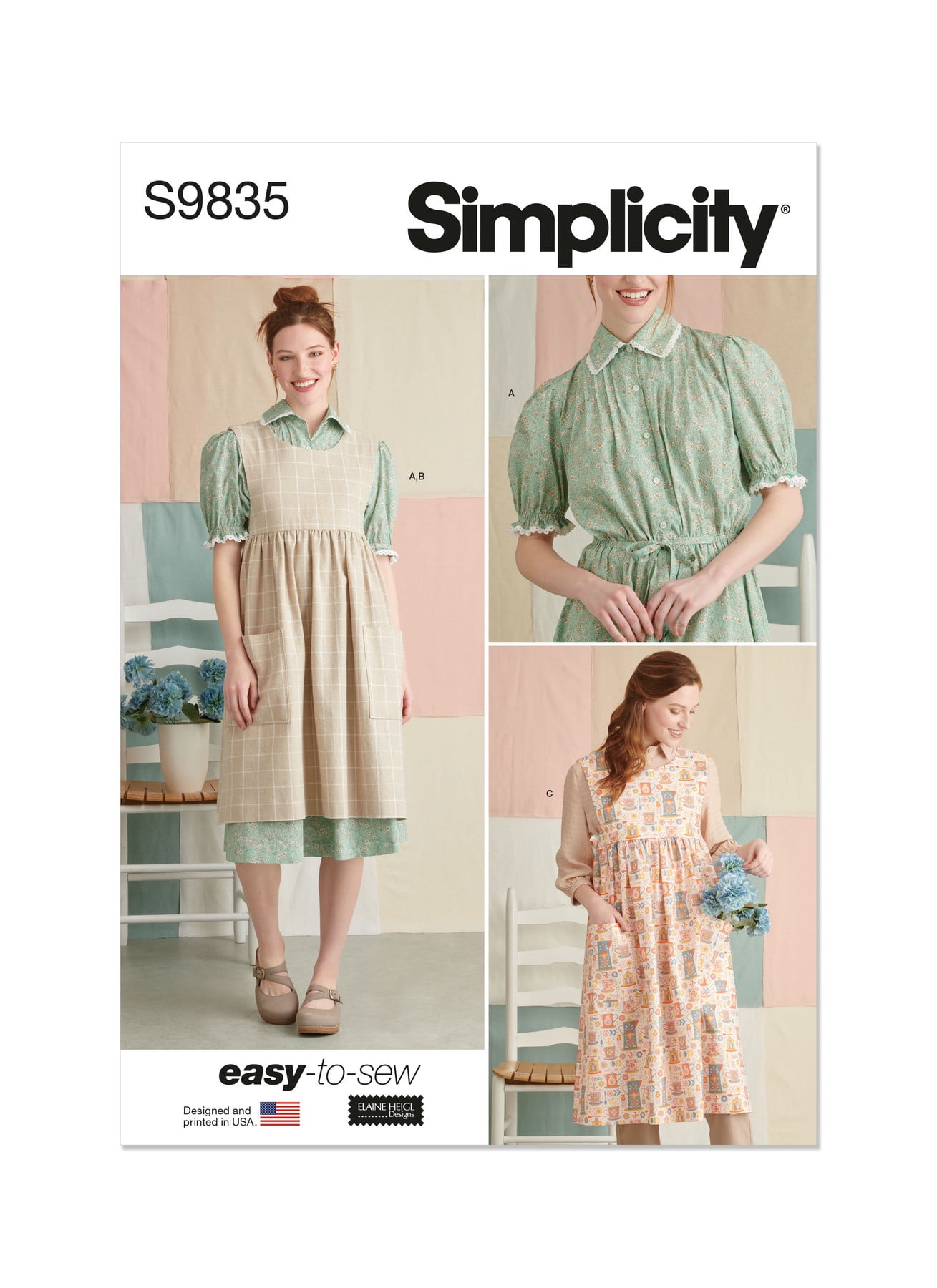 Simplicity Sewing Pattern 9835 - Misses' Dress and Pinafore Apron In Two  Lengths by Elaine Heigl Designs, Size: A (XS-S-M-L-XL) 
