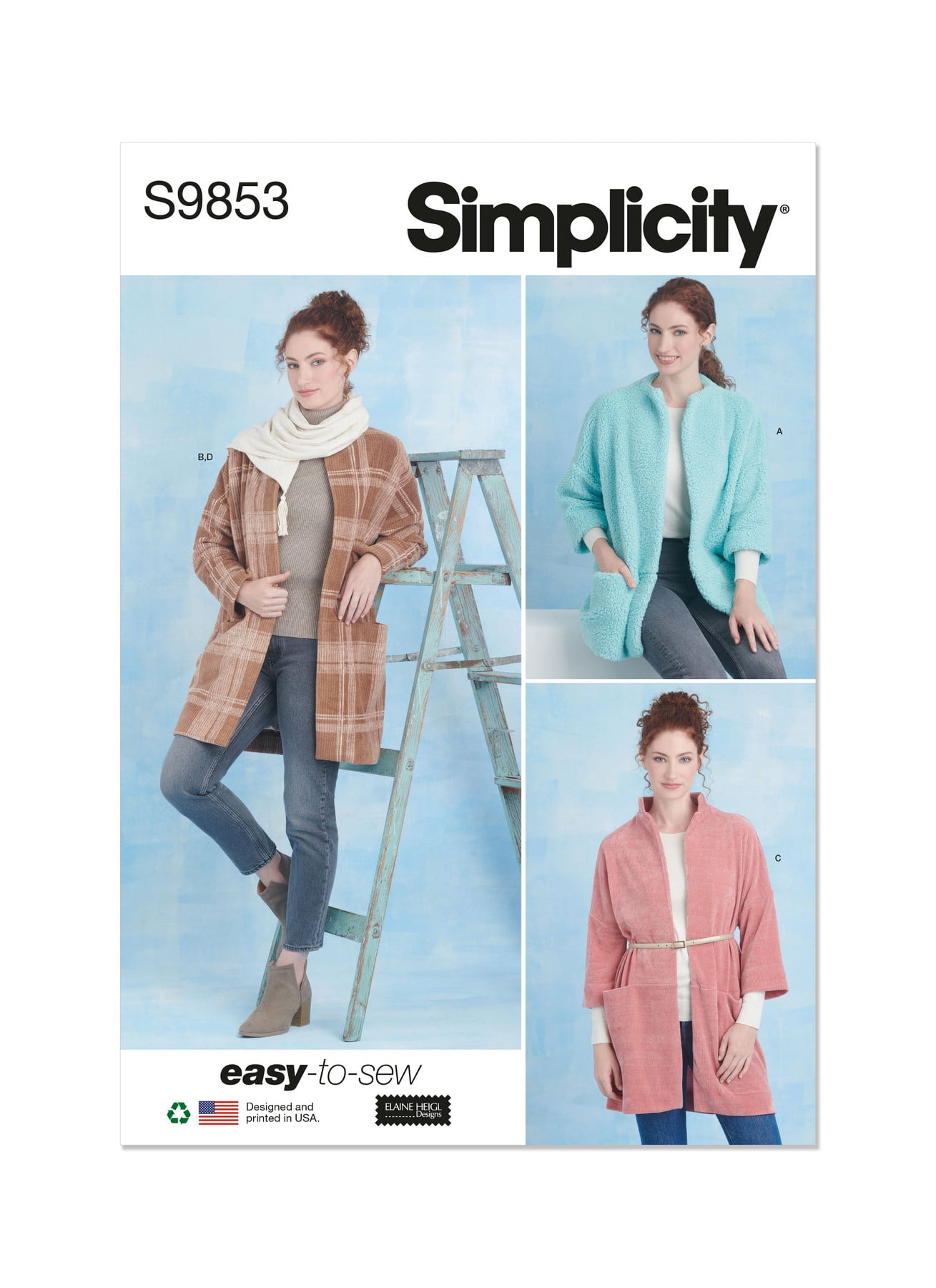 Simplicity Sewing Pattern 9853 - Misses' Coats and Scarf by Elaine Heigl Designs, Size: A (XS-S-M-L-XL)