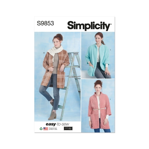 Simplicity Sewing Pattern 9853 - Misses' Coats and Scarf by Elaine Heigl Designs, Size: A (XS-S-M-L-XL)