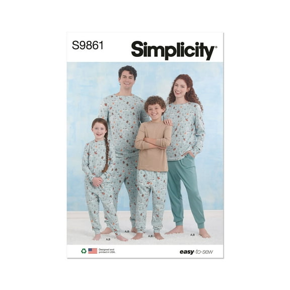 Simplicity Sewing Pattern 9861 - Children's, Teens' and Adults' Knit Loungewear, Size: A (XS-L/XS-XL)