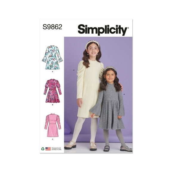 Simplicity Sewing Pattern 9862 - Children's and Girls' Knit Dresses, Size: K5 (7-8-10-12-14)