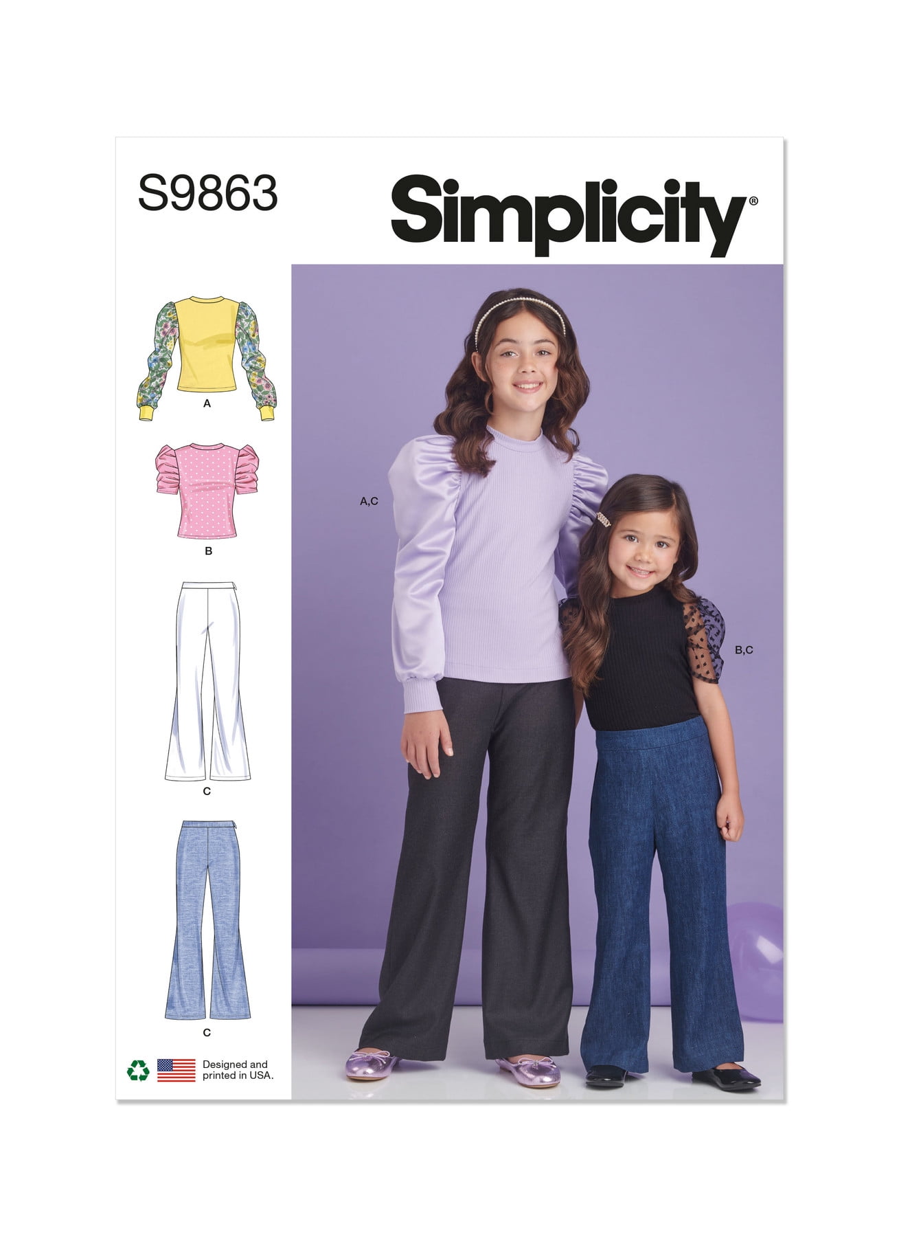 Simplicity Sewing Pattern 9863 - Children's and Girls' Top and Pants, Size: K5 (7-8-10-12-14)
