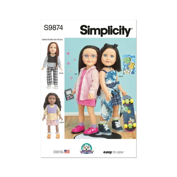 Simplicity Sewing Pattern 9874 - 18" Doll Clothes by Carla Reiss Design, Size: OS (One Size)