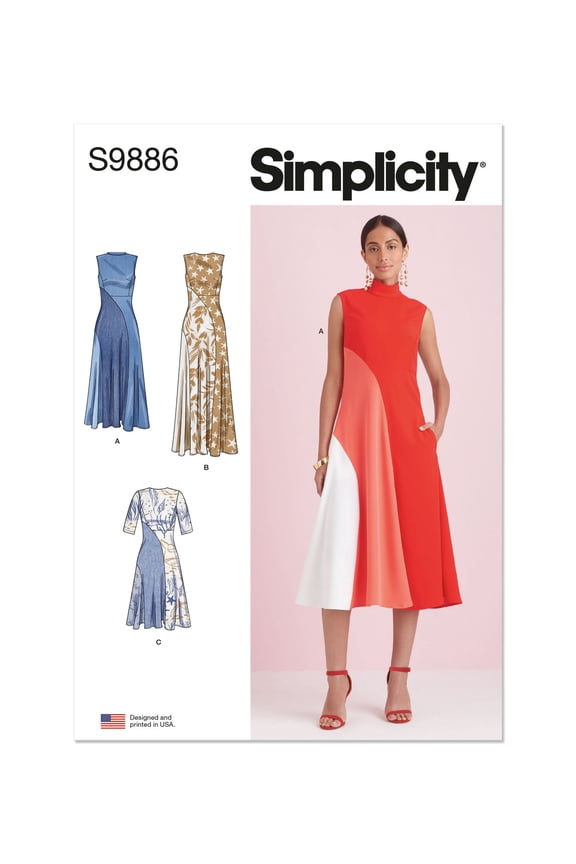 Sewing Pattern 9886 - Misses' Dress with Length Variations, Size: P5 (12-14-16-18-20)