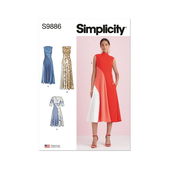 Simplicity Sewing Pattern 9886 - Misses' Dress with Length Variations, Size: P5 (12-14-16-18-20)