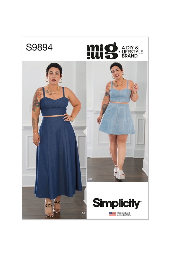 Sewing Pattern 9894 - Misses' and Women's Top and Skirt in Two Lengths By Mimi G Style, Size: BB (20W-22W-24W-26W-28W)