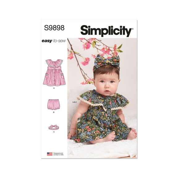 Simplicity Sewing Pattern 9898 - Babies' Dress, Panty and Headband, Size: A (XXS-L)