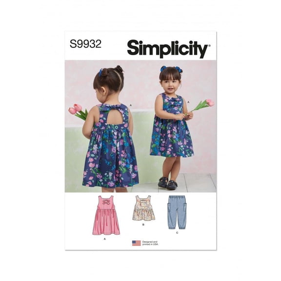 Simplicity Sewing Pattern 9932 - Dresses, Tops and Trousers for Baby and Kids - A (1/2-1-2-3-4) - Intermediate