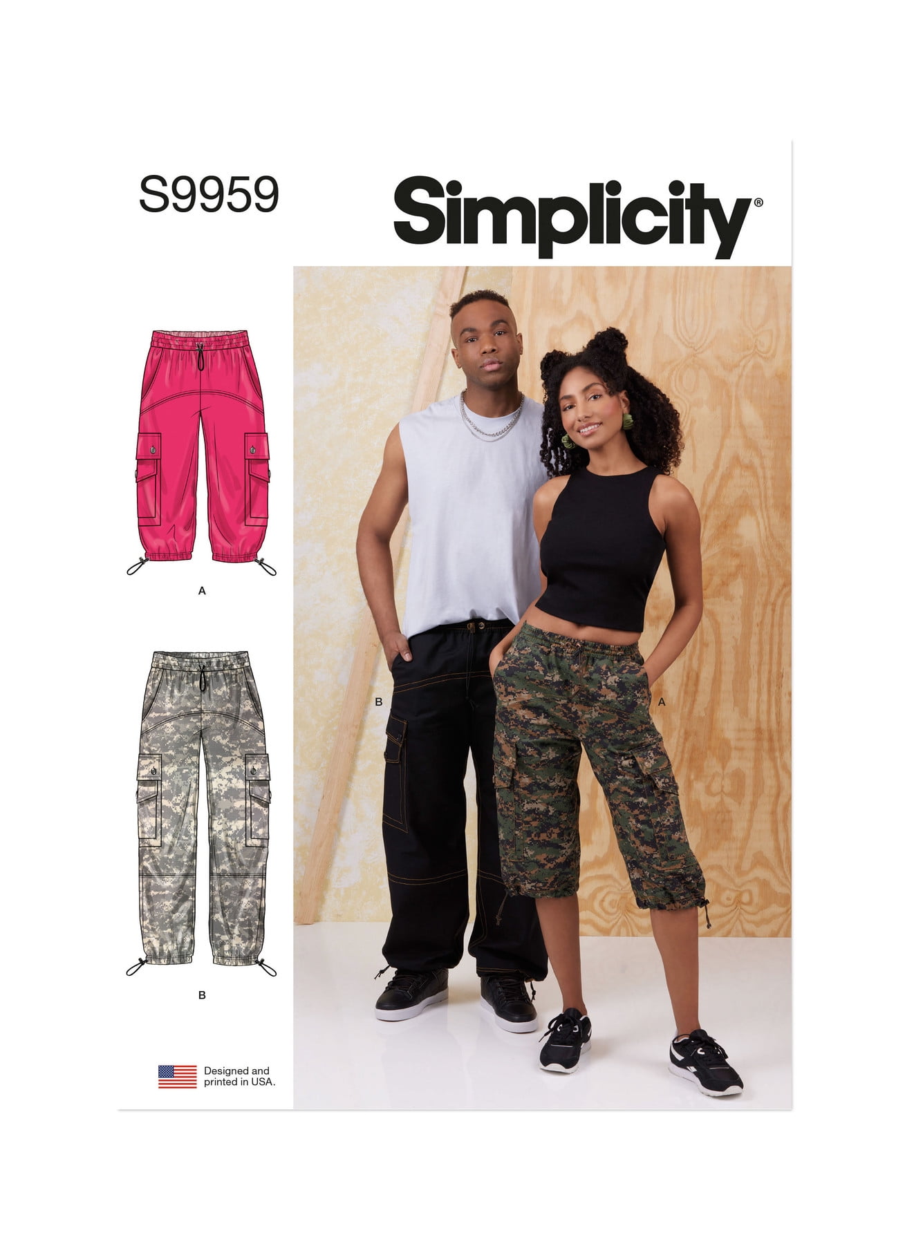 Simplicity Sewing Pattern 9959 - Unisex Cargo Pants, Size: A (XS-XXL)