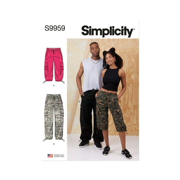 Simplicity Sewing Pattern 9959 - Unisex Cargo Pants, Size: A (XS-XXL)