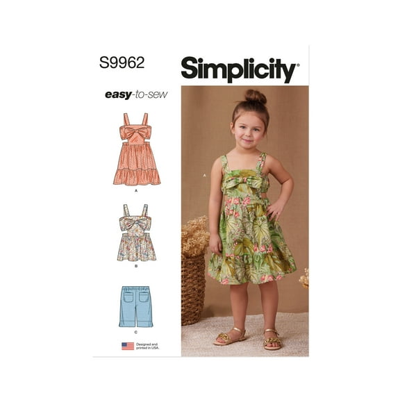 Simplicity Sewing Pattern 9962 - Children's Dress, Top and Shorts, Size: A (3-8)