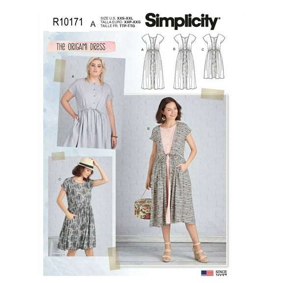 Simplicity Sewing Pattern R10171 (8879) - Misses' Dress in two lengths, Size: A (XXS-XXL)