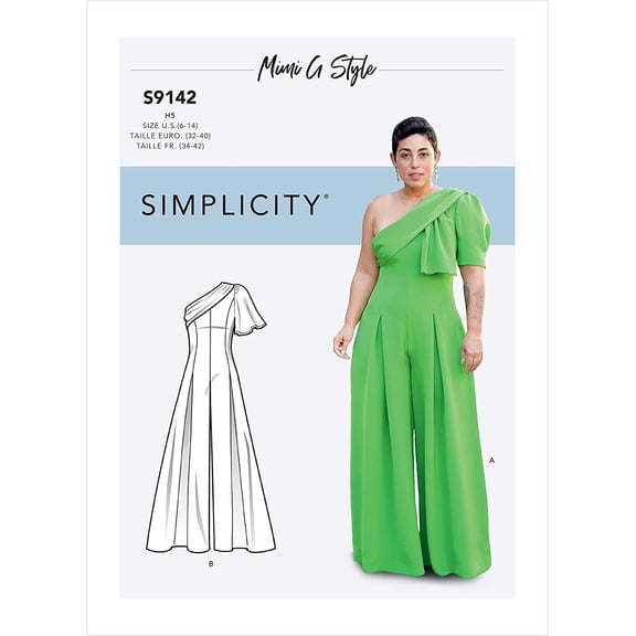 Simplicity Sewing Pattern S9142 - Misses' Jumpsuit with One Shoulder Drape, Size: U5 (16-18-20-22-24