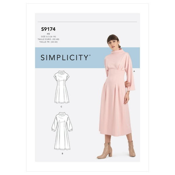 Simplicity Sewing Pattern S9174 Misses' Knit Dress, Size: U5 (16-18-20-22-24)