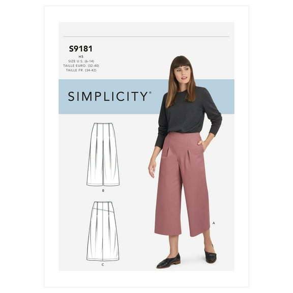 Simplicity Sewing Pattern S9181 Misses' Cropped Pants & Skirt, Size: U5 (16-18-20-22-24)