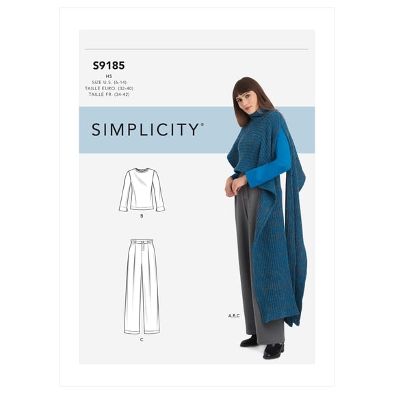 Simplicity Sewing Pattern S9185 - Misses' Knit Top, Pants & Knit Cape, Size: U5 (16-18-20-22-24)