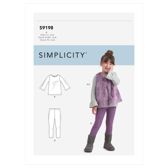Simplicity Sewing Pattern S9198 Children's Tops, Vest & Leggings, Size: A (3-4-5-6-7-8)