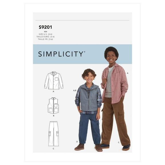 Simplicity Sewing Pattern S9201 Children's & Boys' Shirt, Vest & Pull-On Pants, Size: HH (3-4-5-6)
