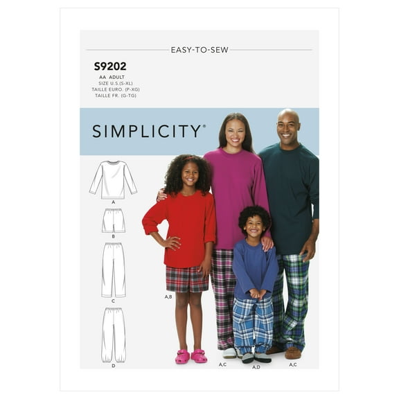 Simplicity Sewing Pattern S9202 - Misses'/Men's/Children's/Boys'/Girls' T-Shirt, Shorts and Pants, Size: BB Child (S-M-L-XL)