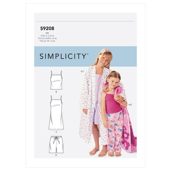 Simplicity Sewing Pattern S9208 - Children's/Girls' Robe, Belt, Tops, Gown, Shorts and Pants, Size: K5 (7-8-10-12-14)