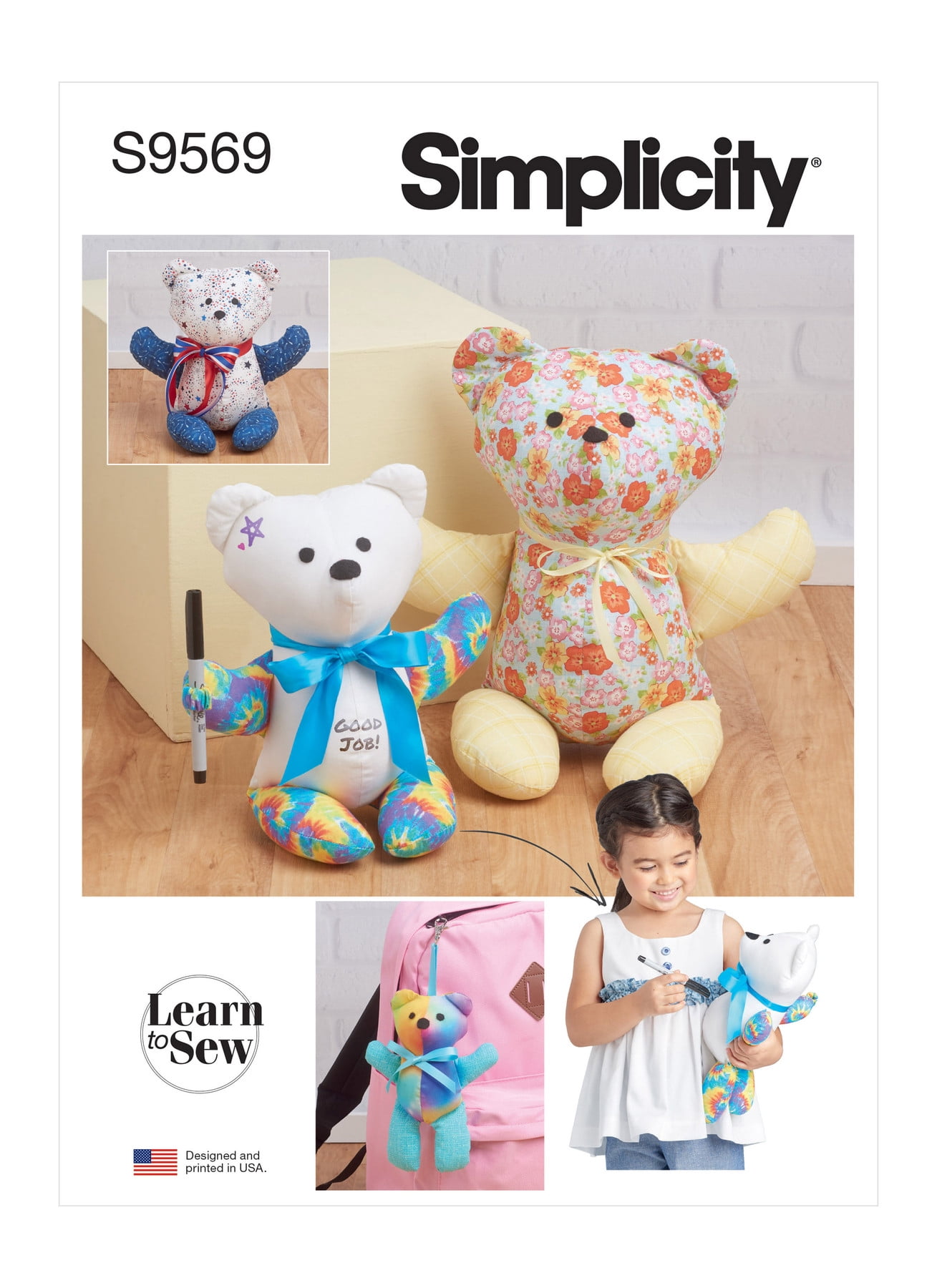 Simplicity Sewing Pattern S9569 - Learn to Sew Plush Memory Bears, Size: OS (One Size)