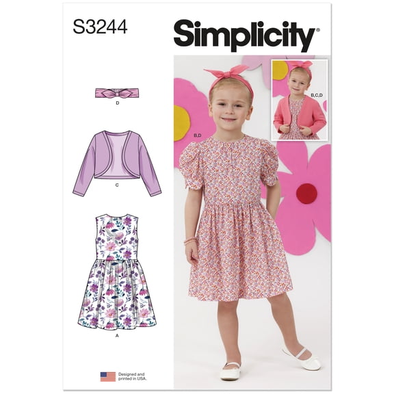 Simplicity Sewing Pattern3244 - Children's Dresses, Bolero and Headband in Three Sizes, Size: A(3-8)