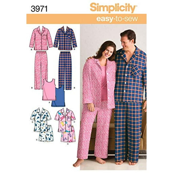 Simplicity Size S-L Misses' and Men's Pajamas Pattern, 1 Each