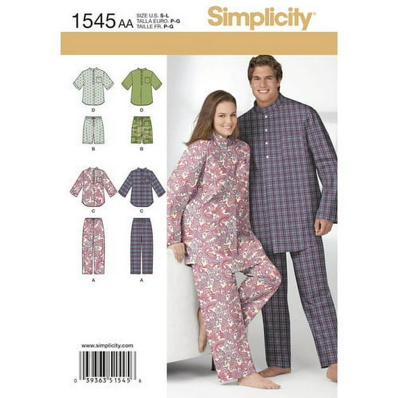 Simplicity Size S-L Unisex Sleepwear Pattern, 1 Each