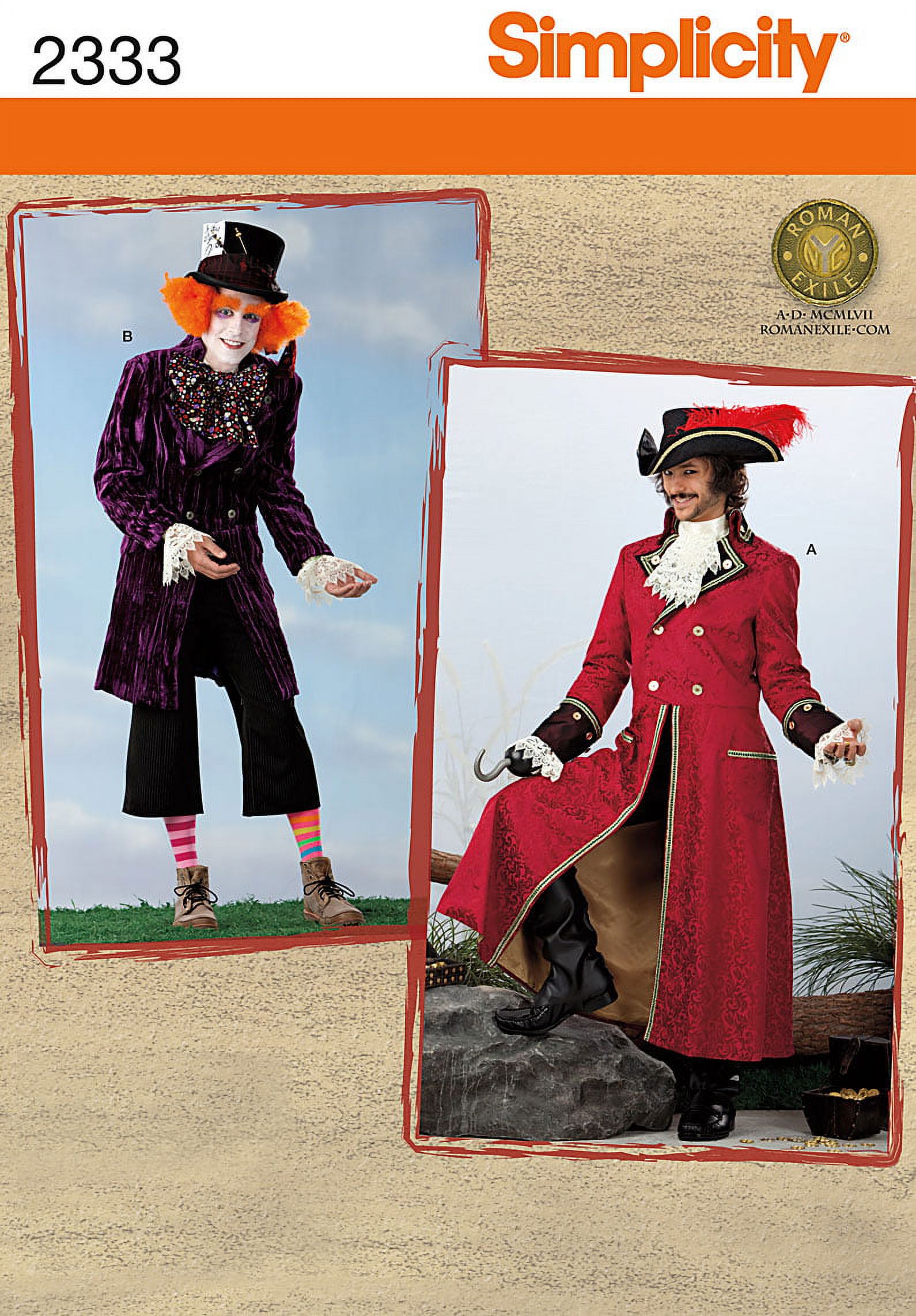 Simplicity Size S-M Mad Hatter, Roman Exile & Ship's Captain Costumes Pattern, 1 Each - image 1 of 2