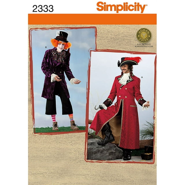Simplicity Size S-M Mad Hatter, Roman Exile & Ship's Captain Costumes Pattern, 1 Each