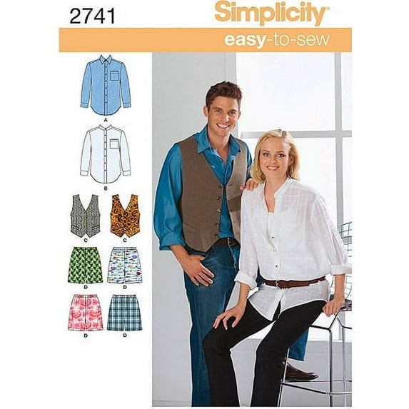 Simplicity Size XS-M Shirts & Boxers Pattern, 1 Each