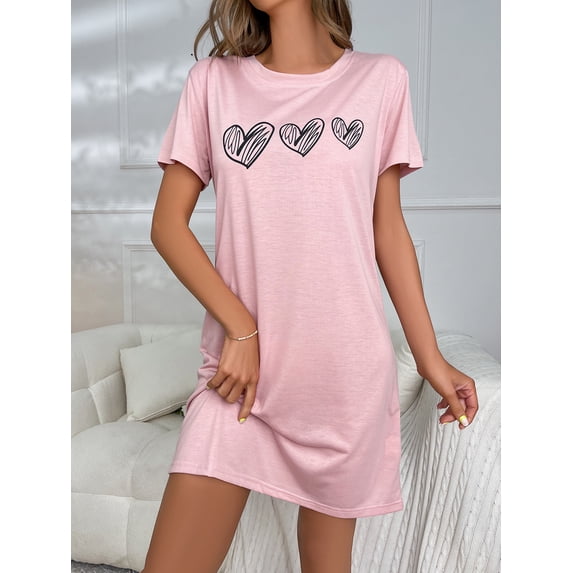 Simplicity Sketch Heart Print Night Dress